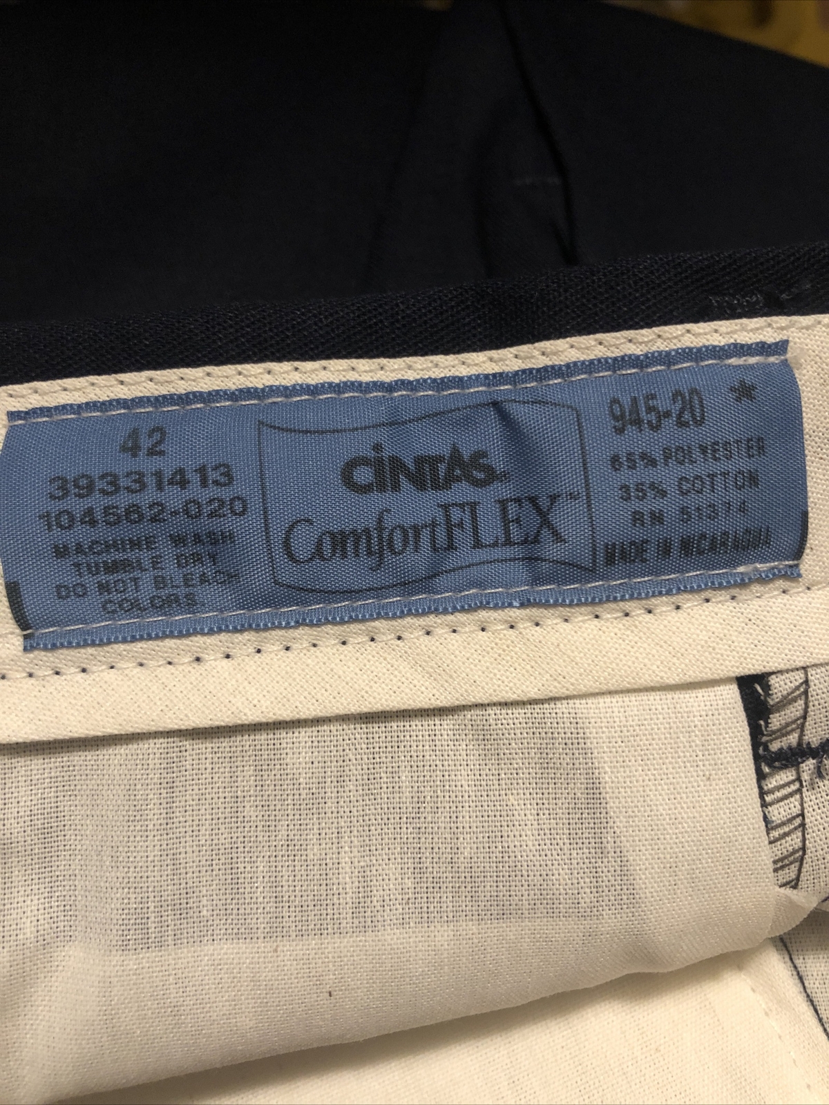 3 Cintas Comfort Flex Navy Blue Work Pants Size 42×30 #945-20 Very Comfortable