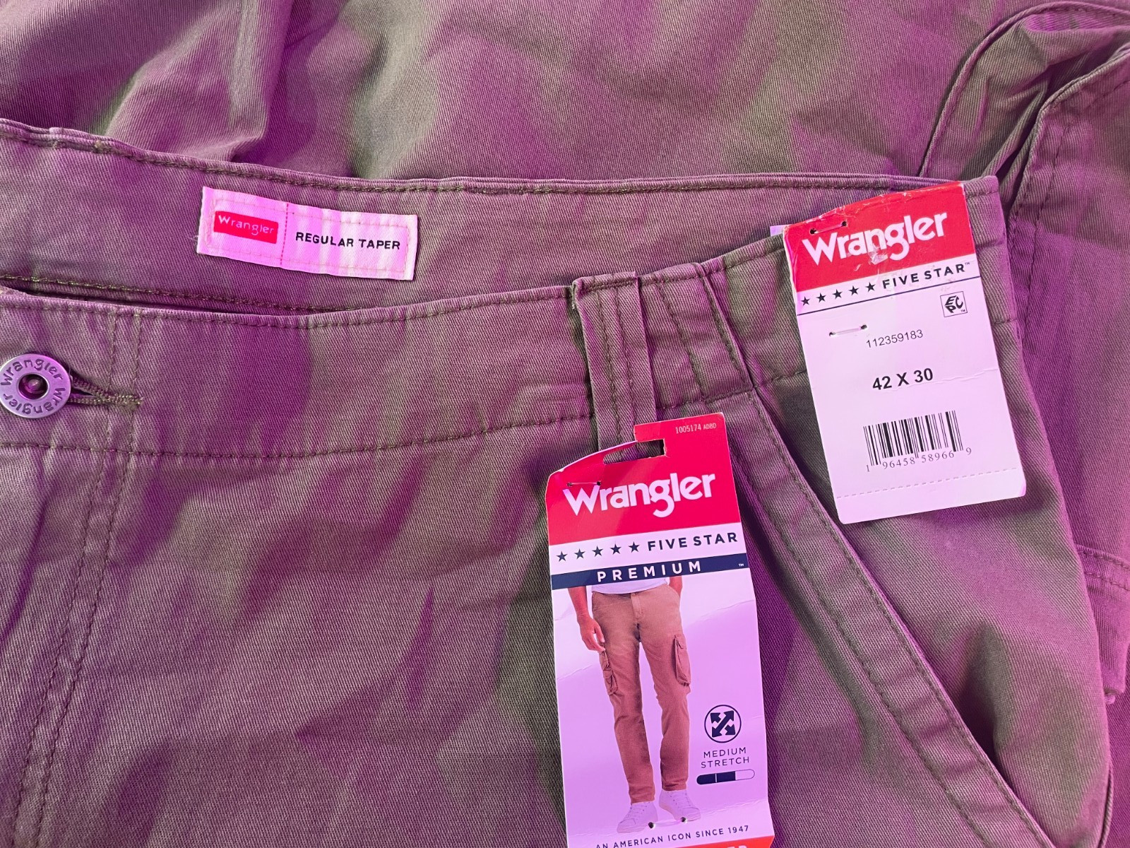 Wrangler Mens Medium Stretch Taper Leg Regular Fit Cargo Pants, Size 42X30