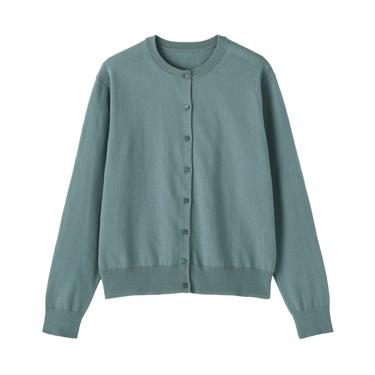 MUJI Womens 100% Organic Cotton UV Resistant Crew Neck Cardigan SmokyGreen FedEx