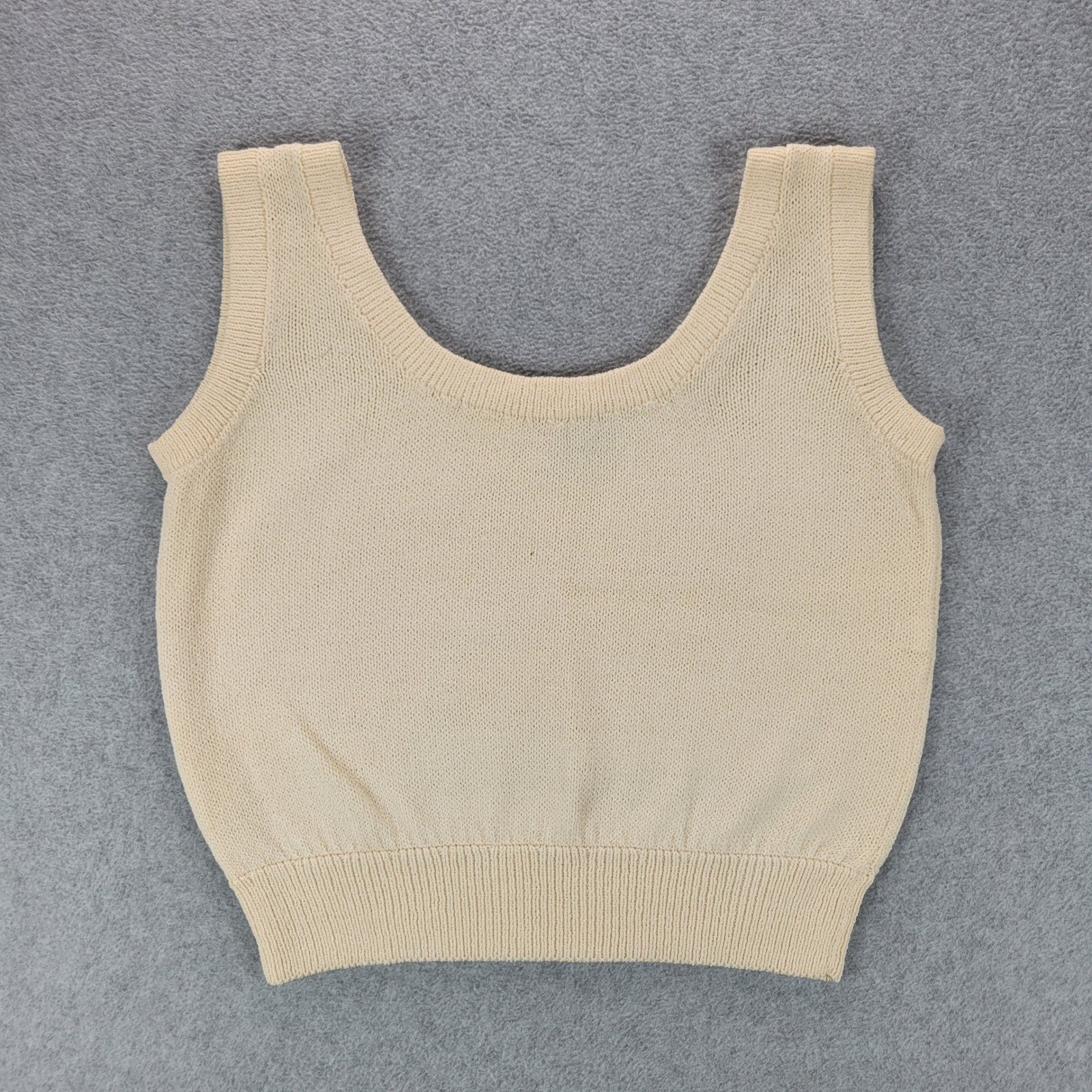 St. John Sportswear Cream Knit Tank Top Scoop Neck Sleeveless Made in USA Small