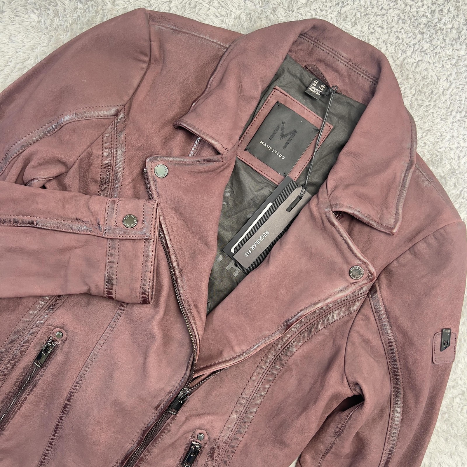 Mauritius Twila RF Leather Jacket Womens 7/8 Wine Red Moto Zip Lined Biker