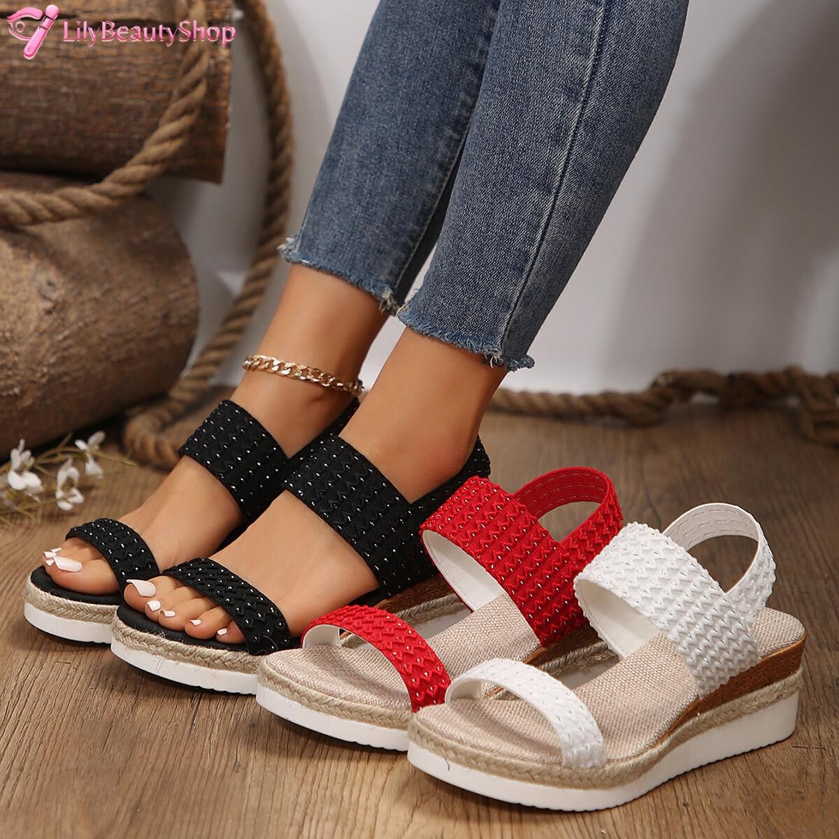 Womens Platform Wedge Sandals Ankle Strap Open Toe Slip On Casual Shoes Beach