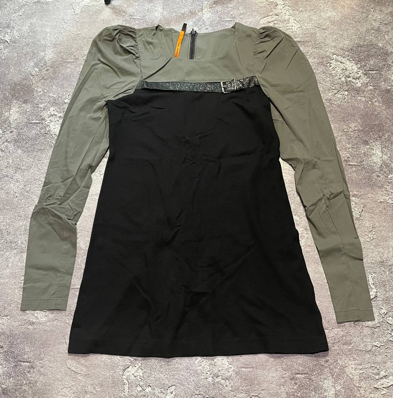 Vintage Cop Copine Mini Dress Tunic Olive Khaki Black Buckle Y2K Archive FR 40