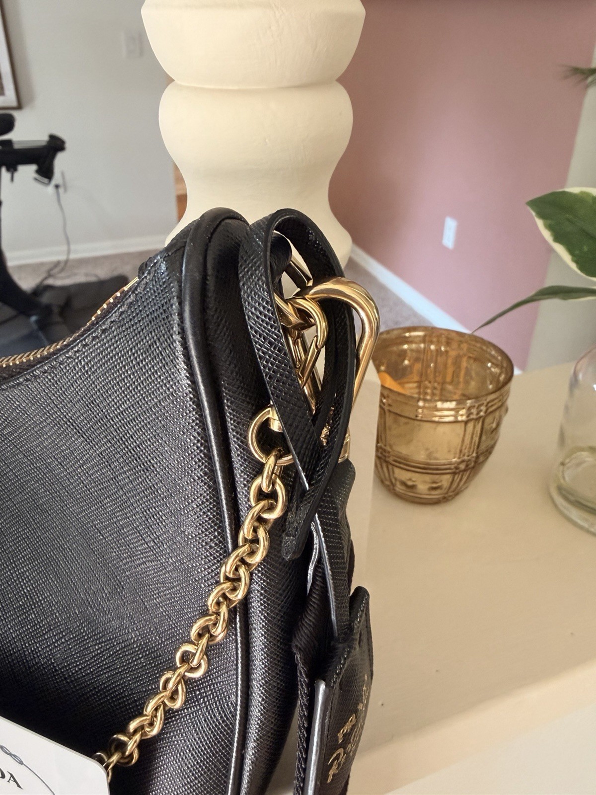 PRADA Re-Edition 2005 Saffiano Leather Designer Bag Gold Chain Adjustable Purse