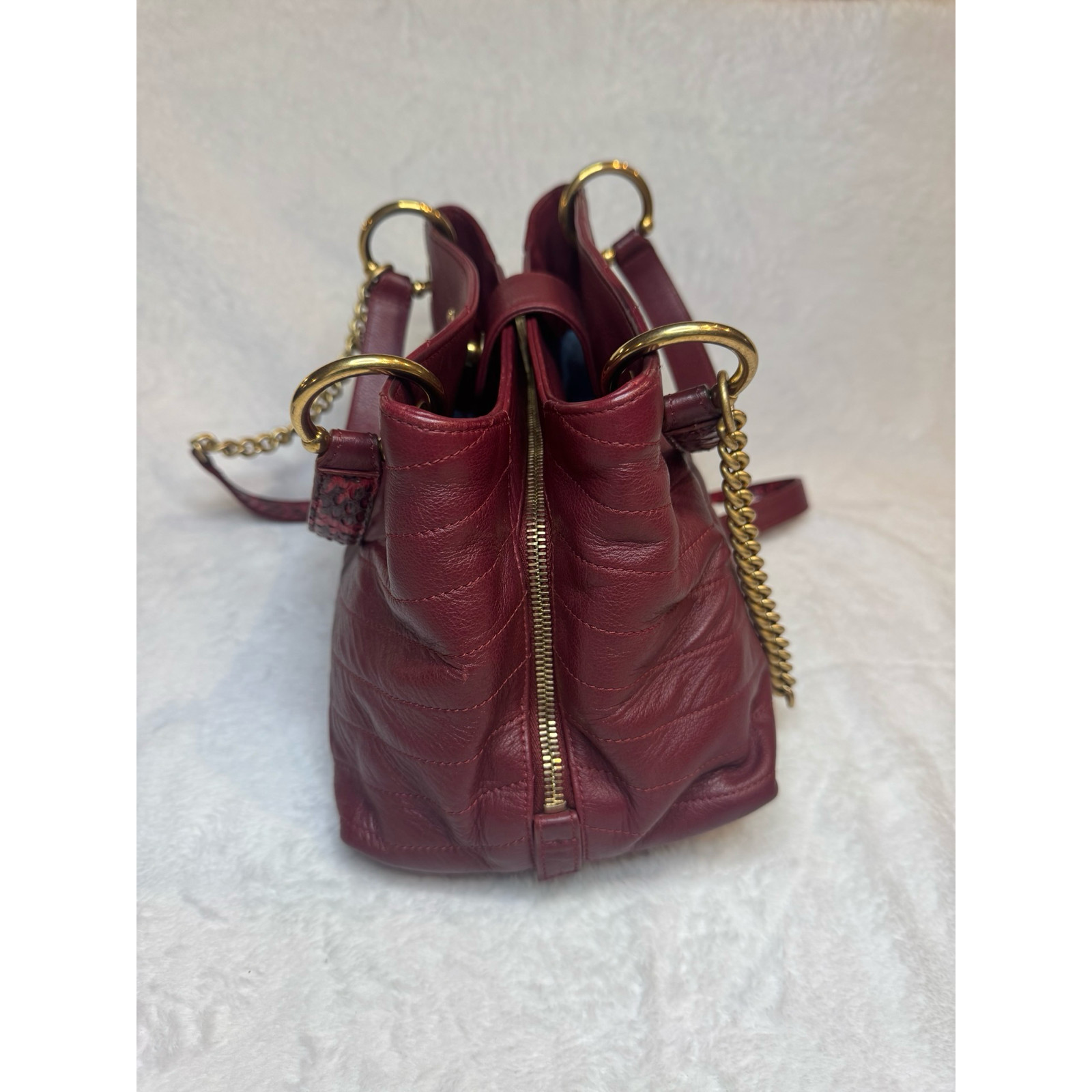 Chanel Chevron Chic Shopping Tote Burgundy Lambskin Elaphe Snakeskin Strap Gold