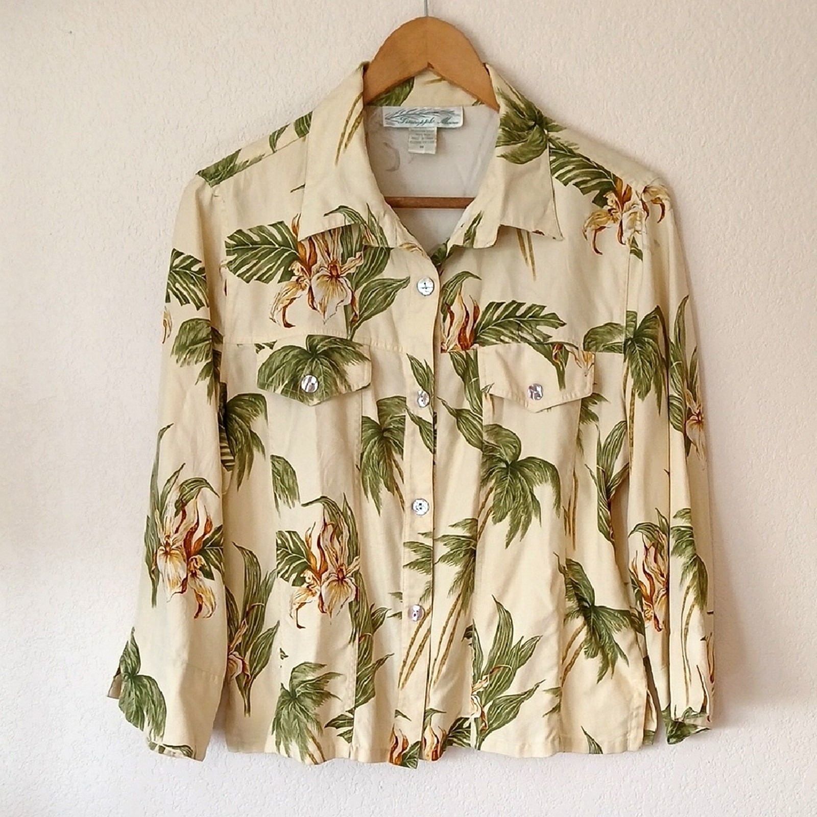 Pineapple Moon 100% Silk Women’s Hawaiian Button Up Blouse