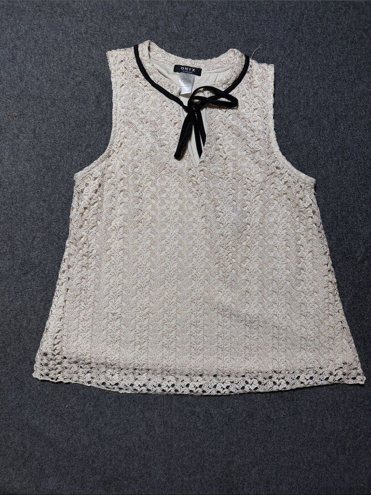 Onyx Cream Lace Overlay Tank with Black Trim