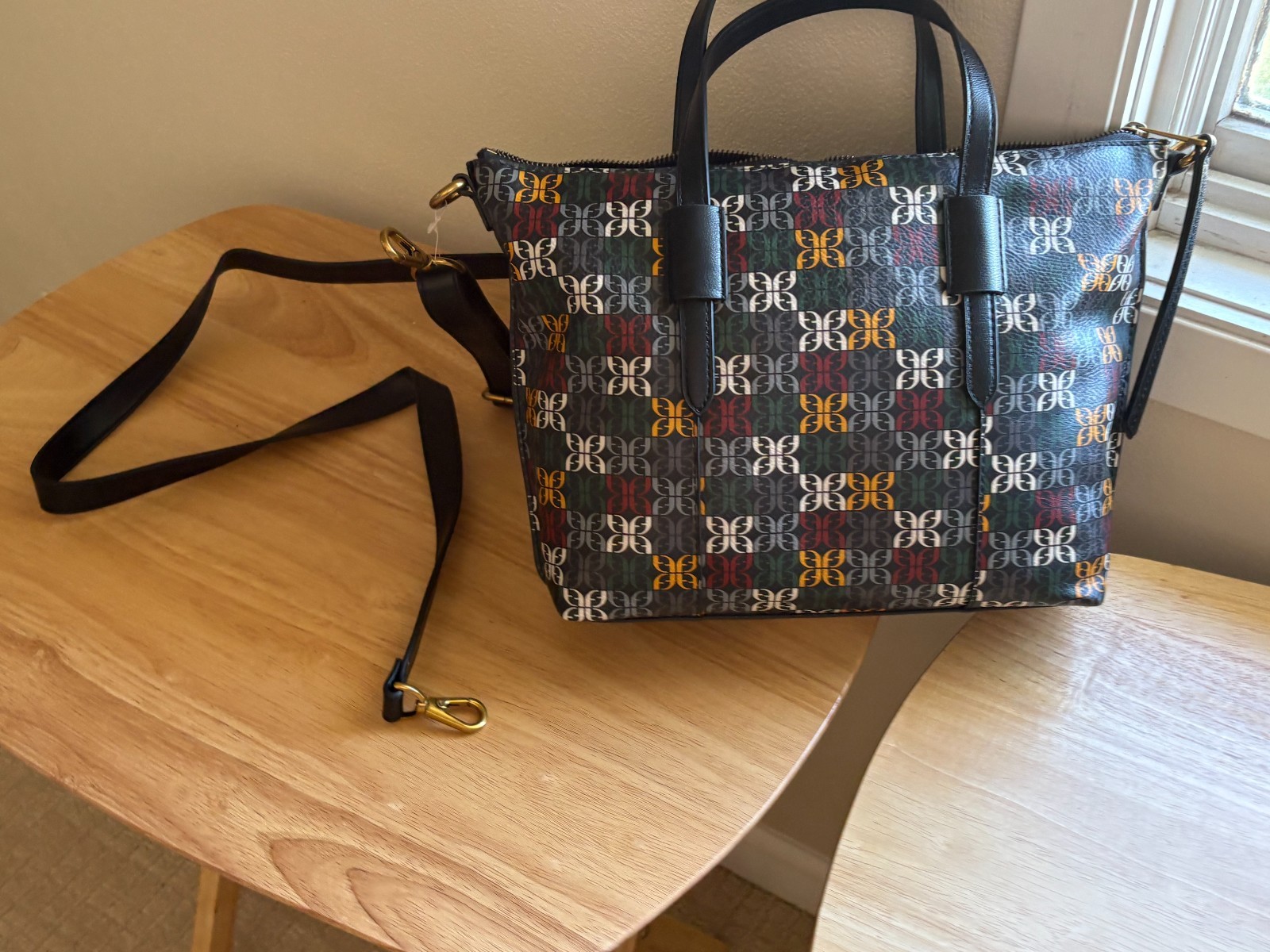 Fossil Skylar Crossbody satchel multi colored with zipper pocket 2 slide pockets