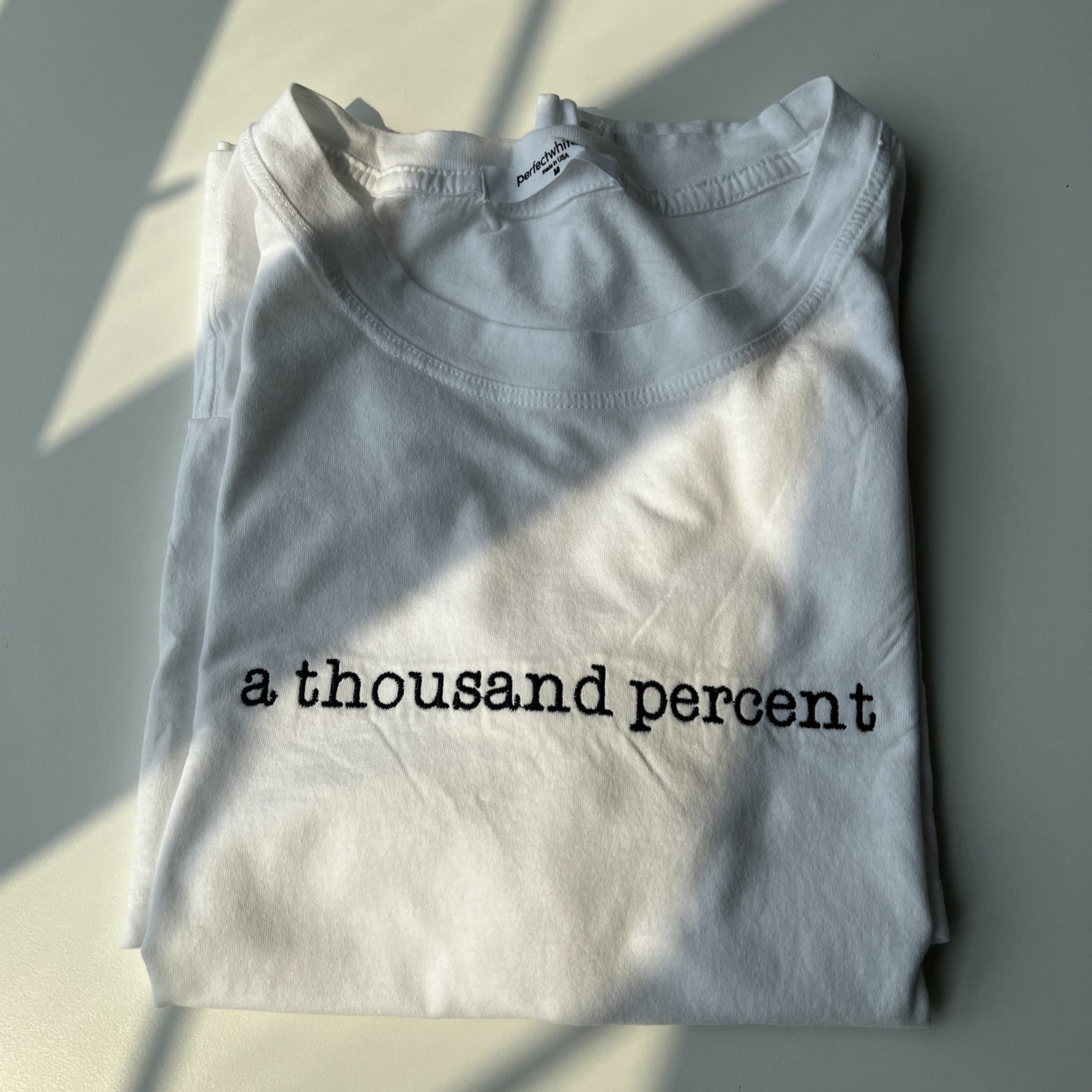 Perfect White Tee Crew Neck T Shirt M White Graphic Text Made In USA Cotton