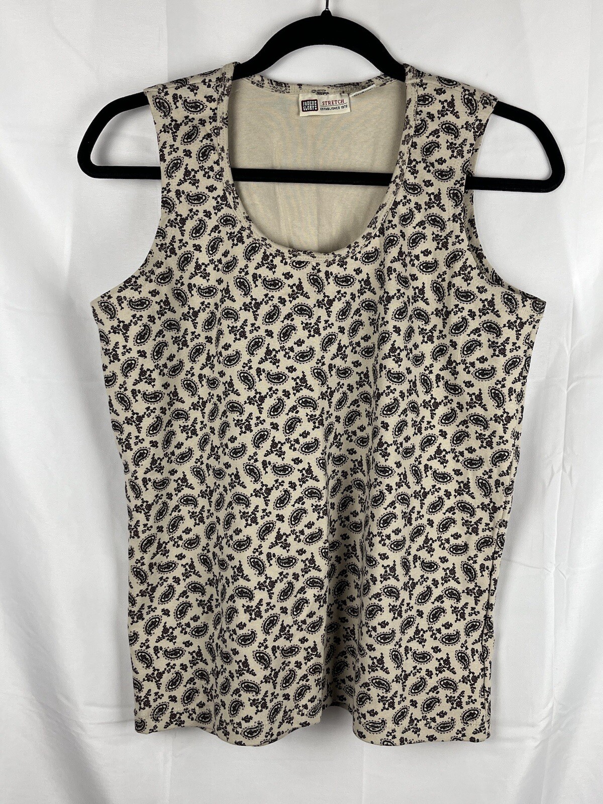 VTG Faded Glory Paisley Tank Top Large Ivory Cream 90s Minimalist Boho Grunge