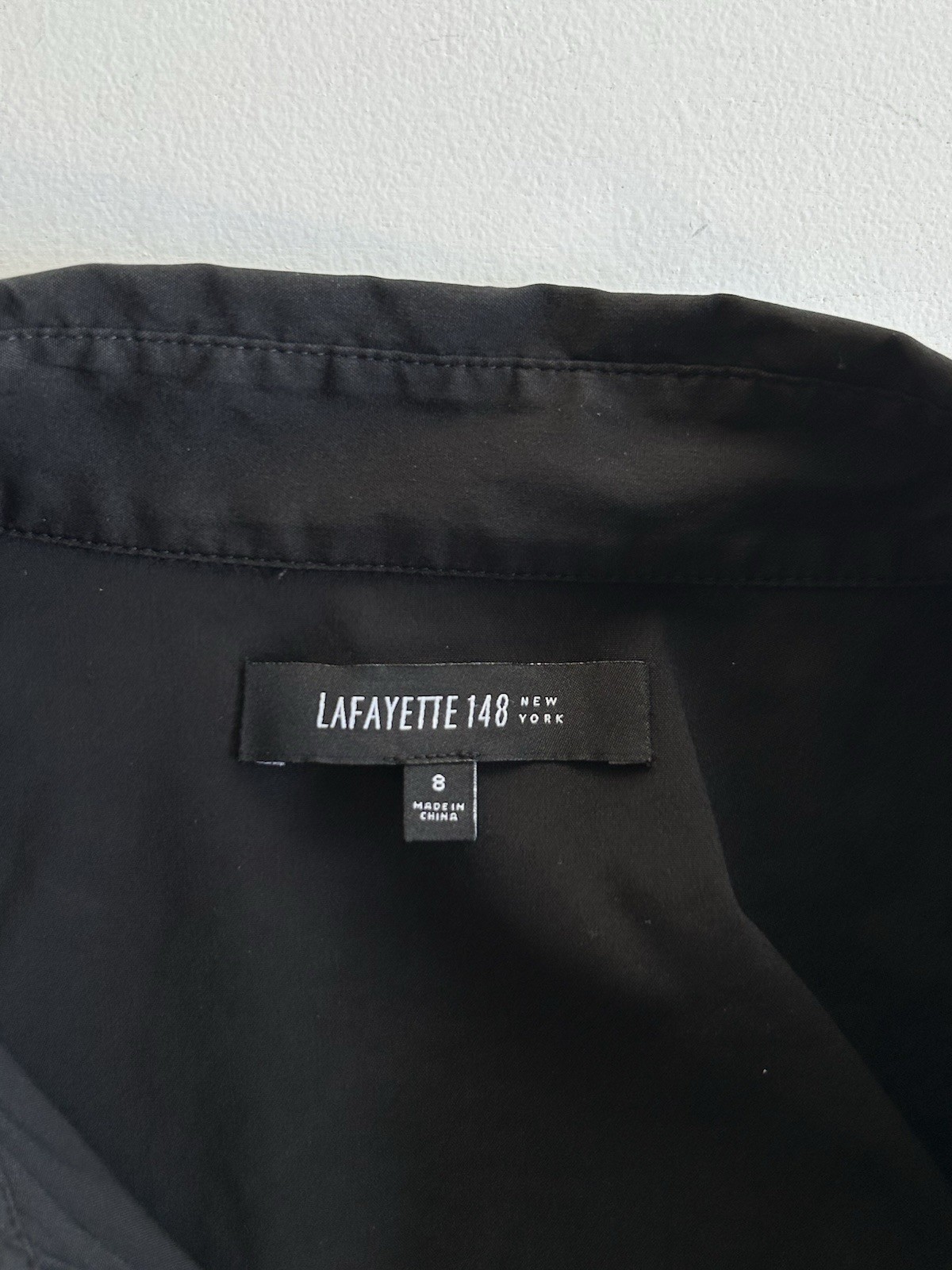 Lafayette 148 Black Poplin Midi Shirt Dress Button Down Pockets Women’s Size 8