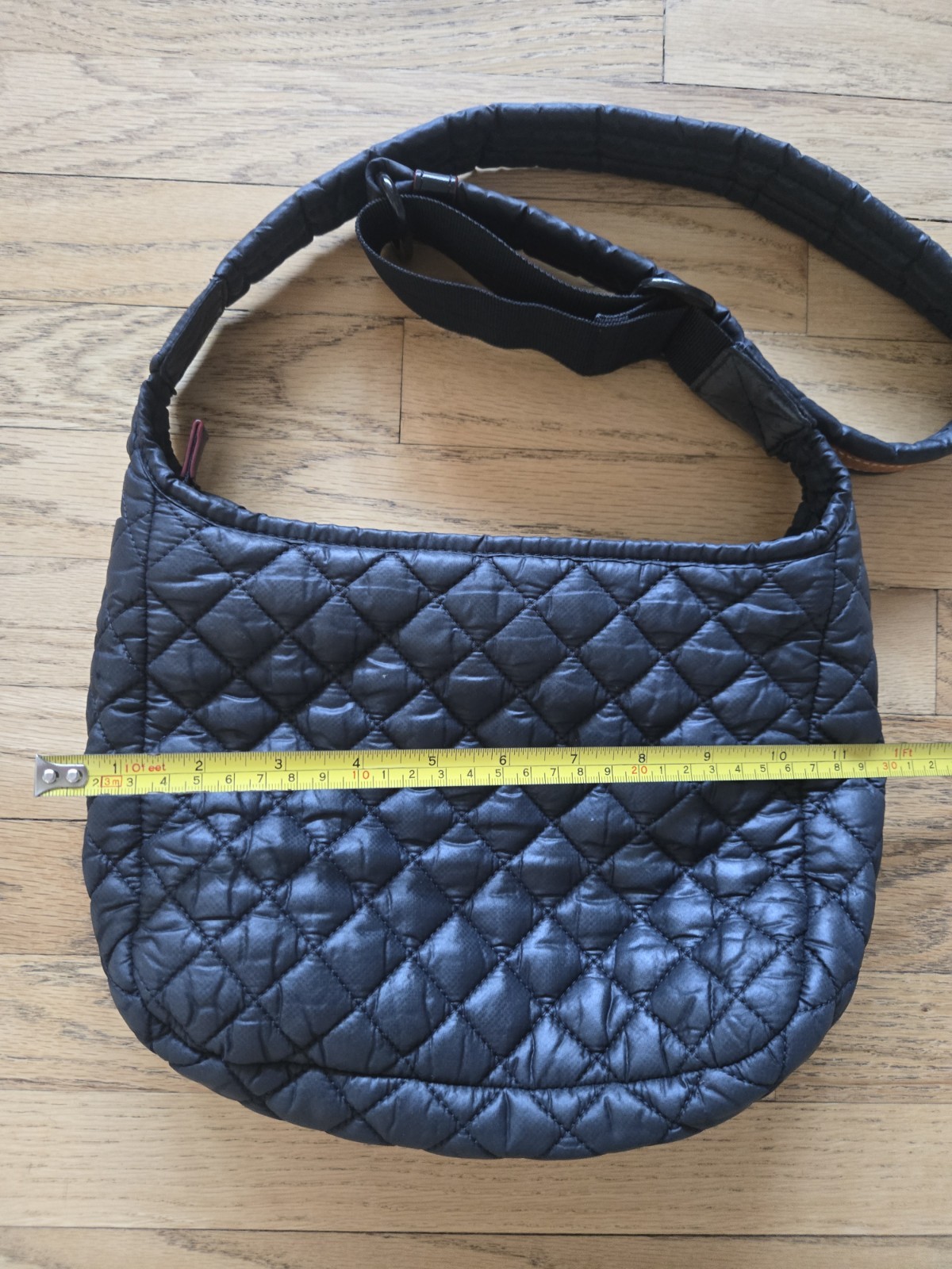 MZ WALLACE Quilted Nylon Crossbody Bag Black Adjustable Strap Pockets Zip Top