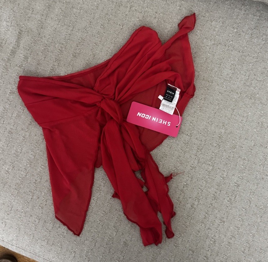 Red Sheer Mesh Strapless Tie-Front Tube Top