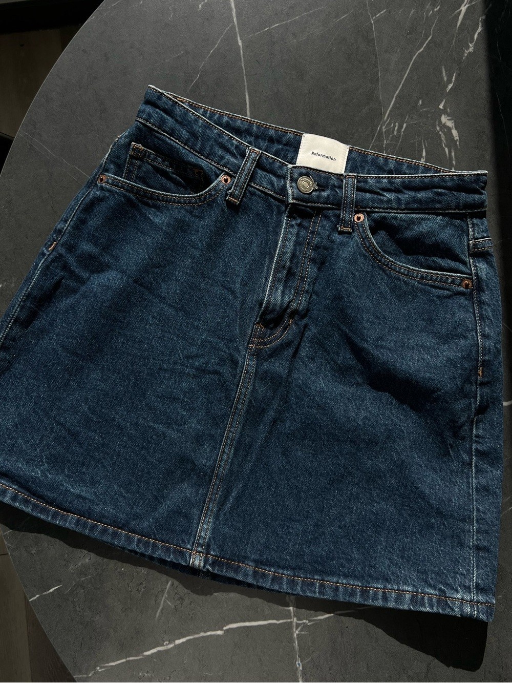 NWOT $148 | Reformation Lydia High Waist Denim Miniskirt in Huron | Size 27