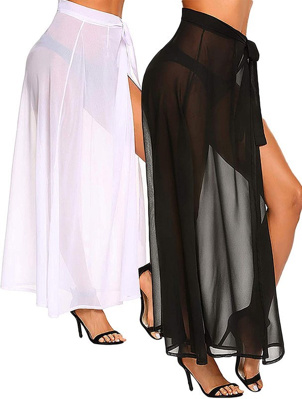 Women’s Full Length Sarong Skirt Wrap Sheer Bikini Cover-Up Swimwear Scarf Pareo