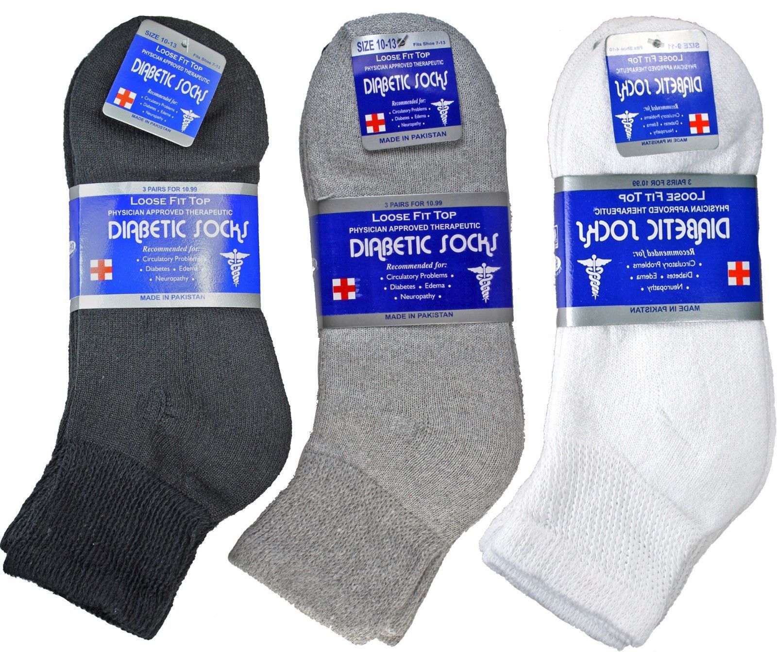 3,6,12 Pairs Diabetic Ankle Quarter Circulatory Socks Health Cotton Mens Color