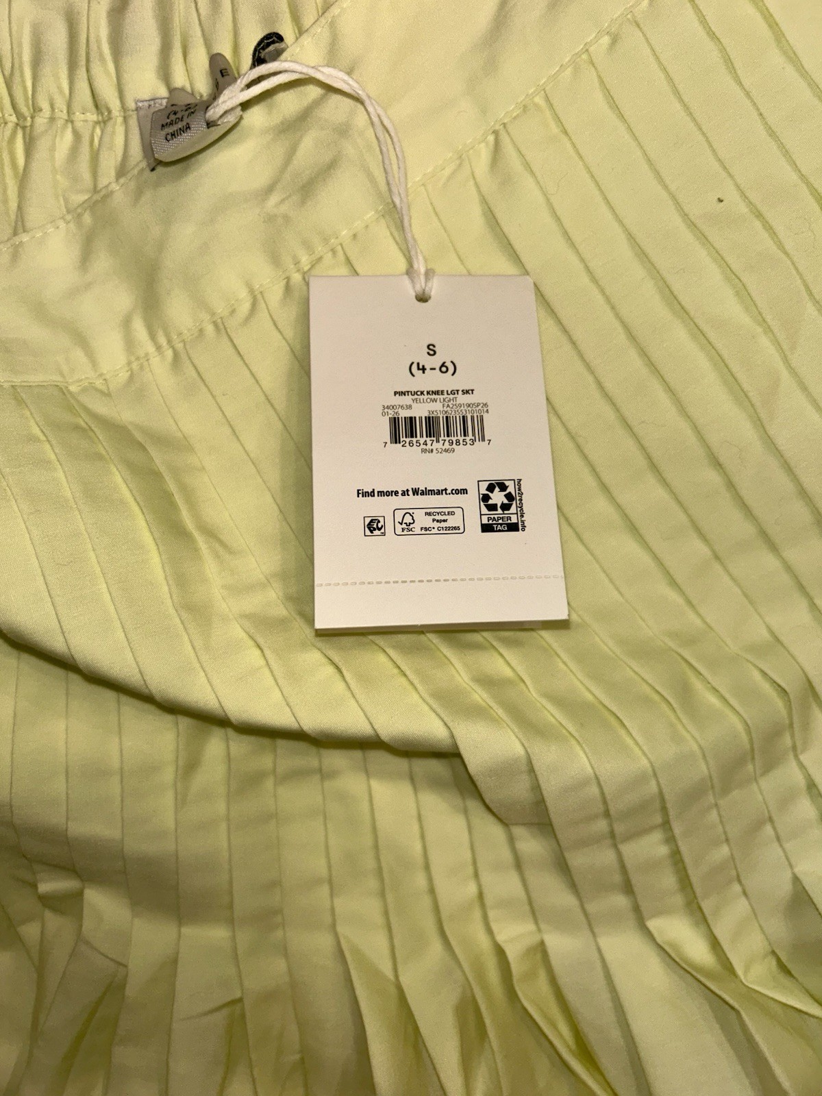 Free Assembly Yellow Solid Pleated Midi Skirt Women’s Size S (4-6) Elastic Waist