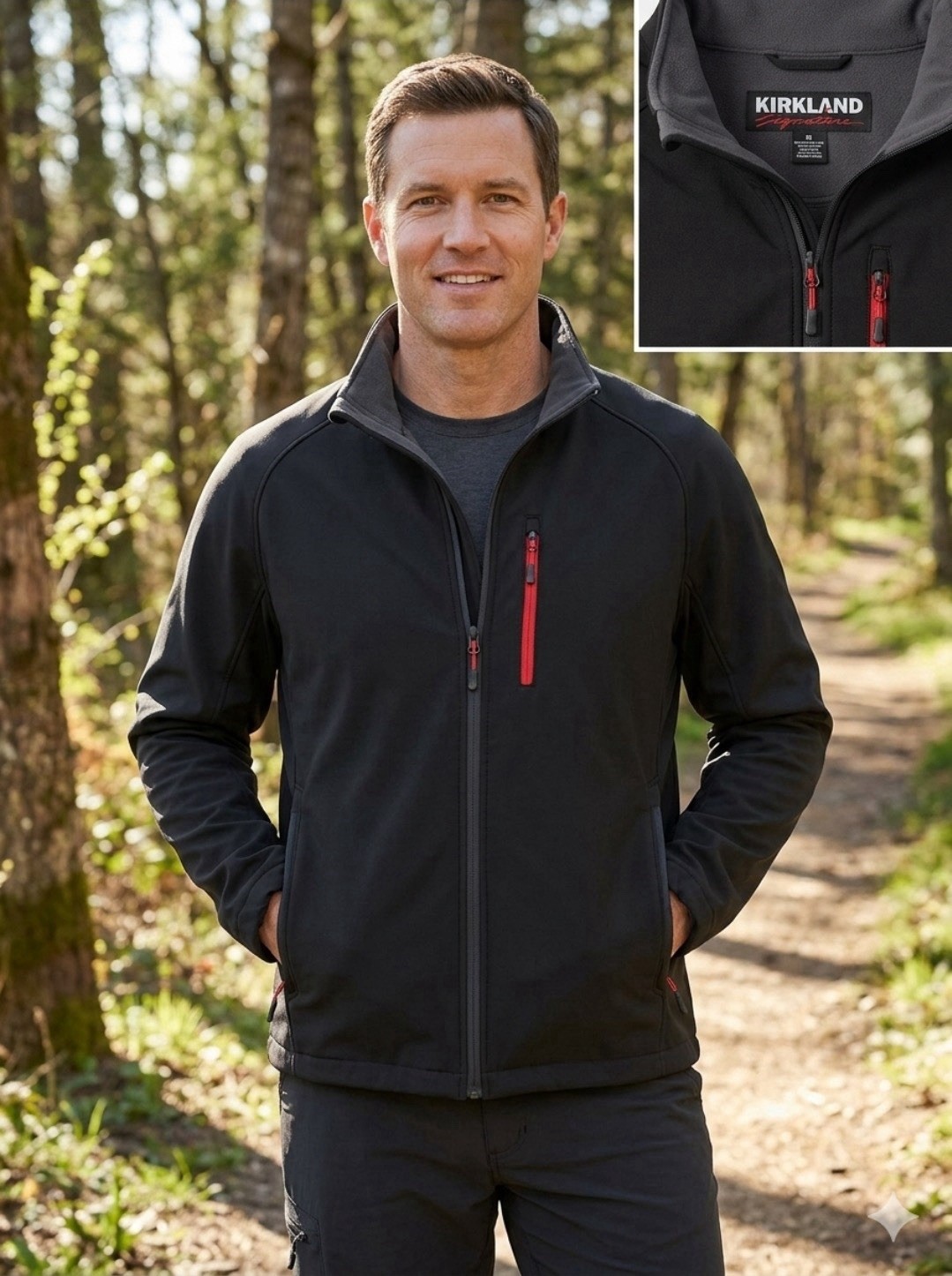 Kirkland Signature Men’s Black Softshell Full-Zip Jacket w/ Zipped Pockets M