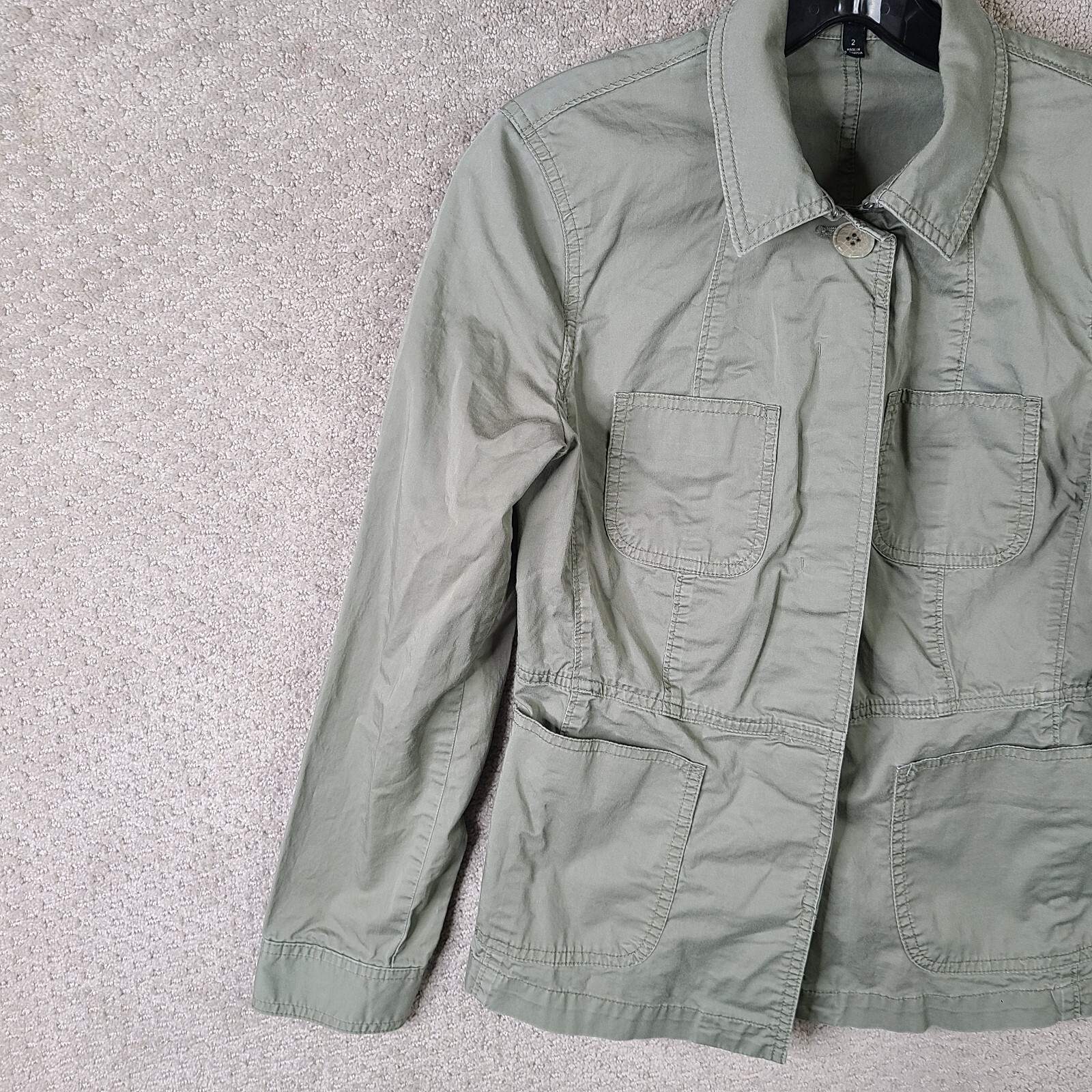 Talbots Jacket Womens 2 Gray Green Military Utility Canvas Gorpcore Safari