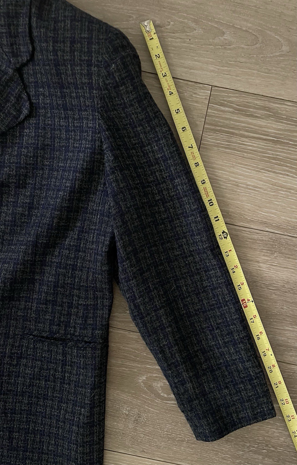 Vtg Adolfo Studio Women’s 2 Piece Tweed Skirt Suit Gray Blue Blazer Work Size 14