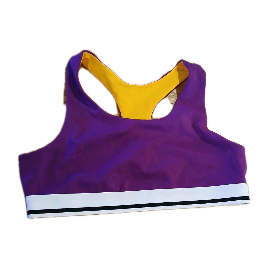 DSG New Sports Bra Sz XL (16) Elastic Band 13.5in Flat Purple Gold Black White