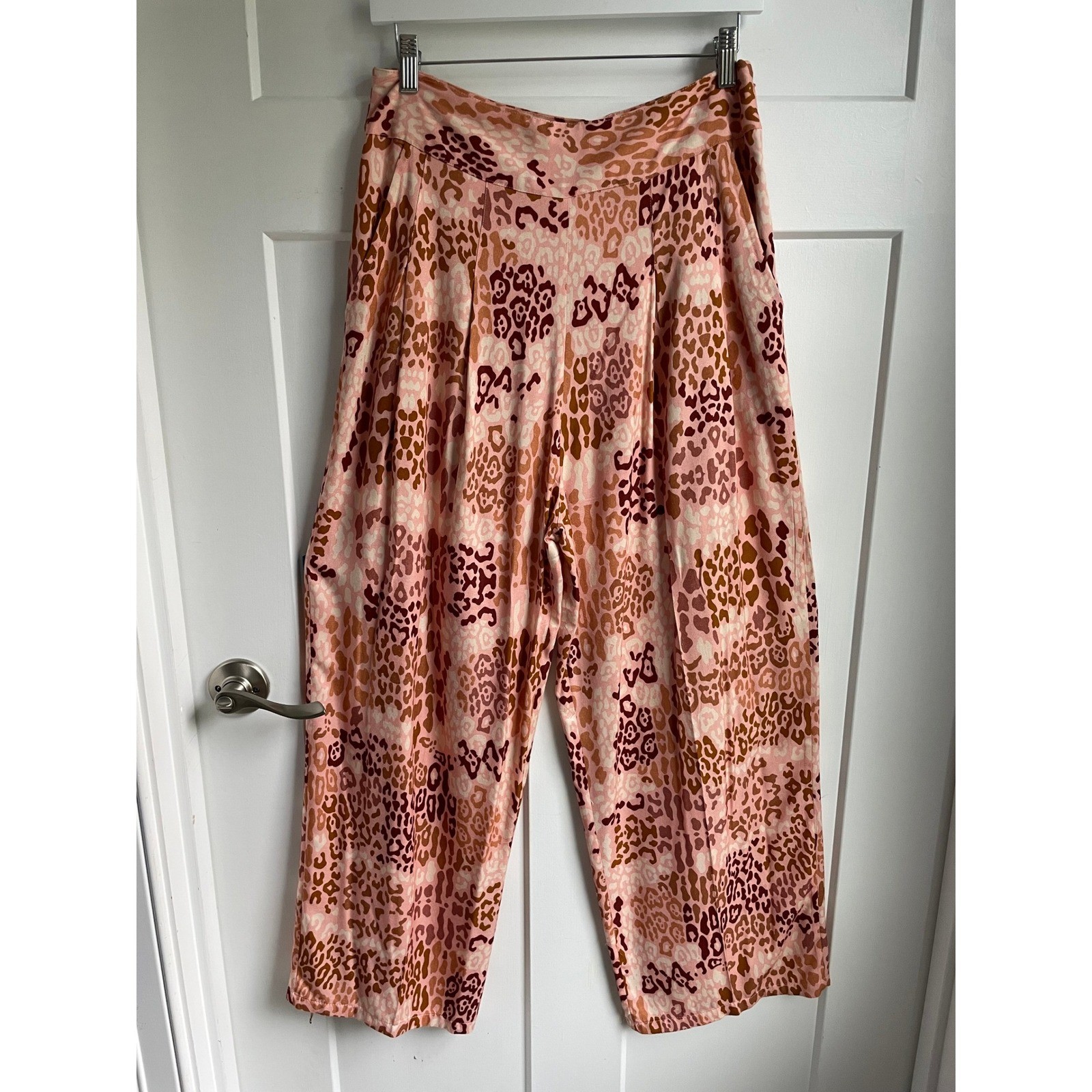 Carolina K Pink Leopard Wide Leg Palazzo Pants Size S Resort Flowy Boho Luxury