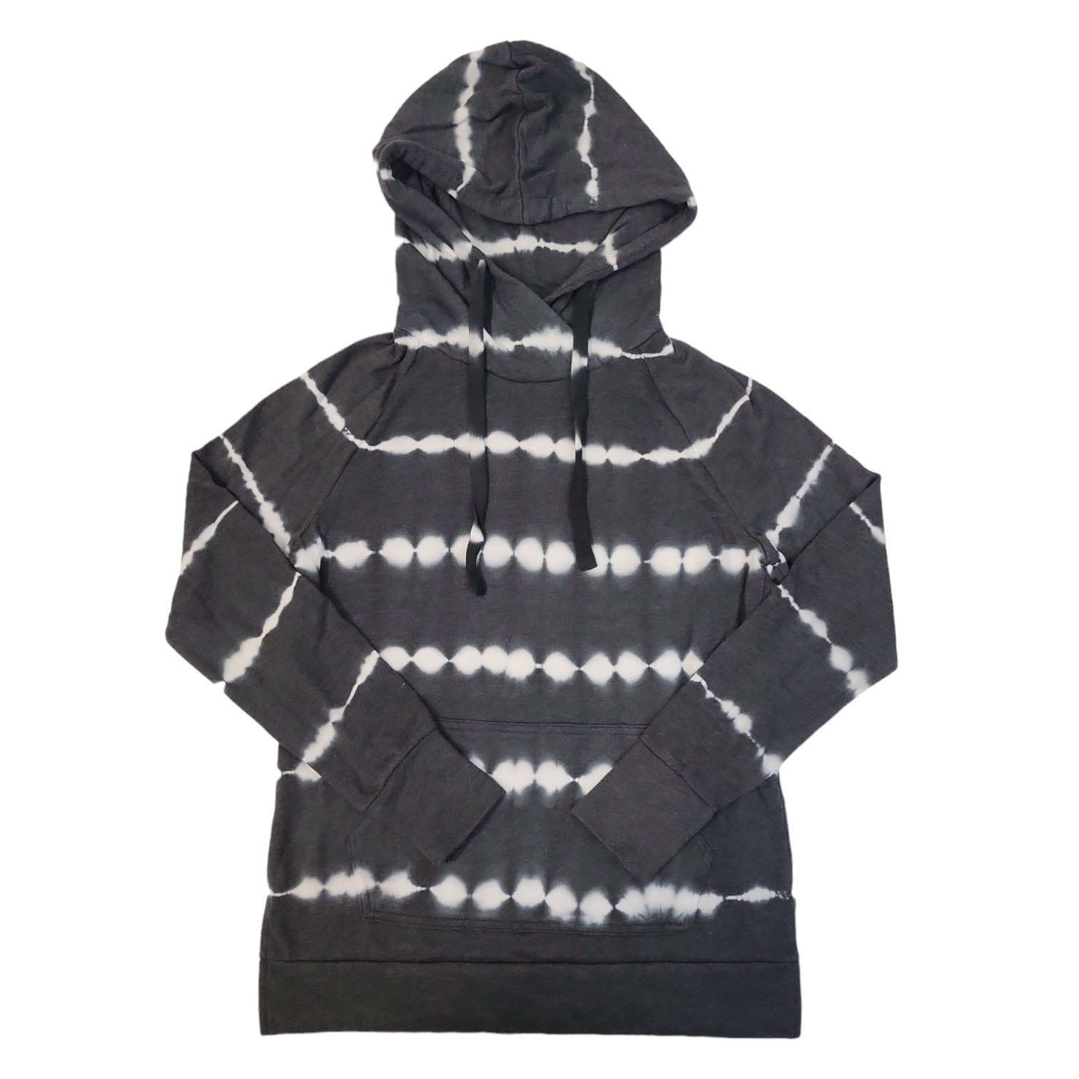 Green Tea Women’s Tie Dye Hoodie w/ Split Hem Waistband (White/Charcoal, S)
