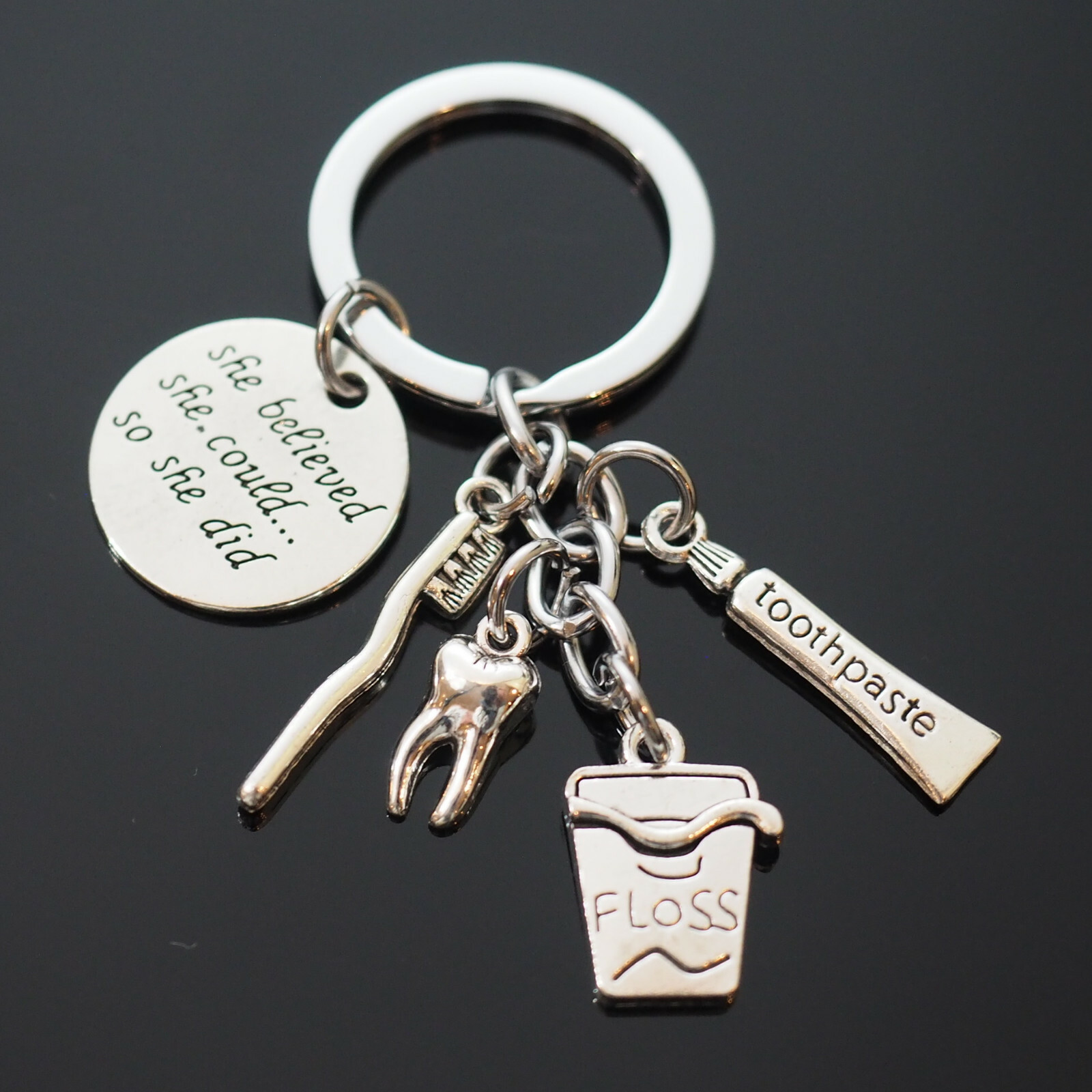 Tooth Brush Paste Floss Keychain Dentist Hygienist Student Mom Appreciation Gift