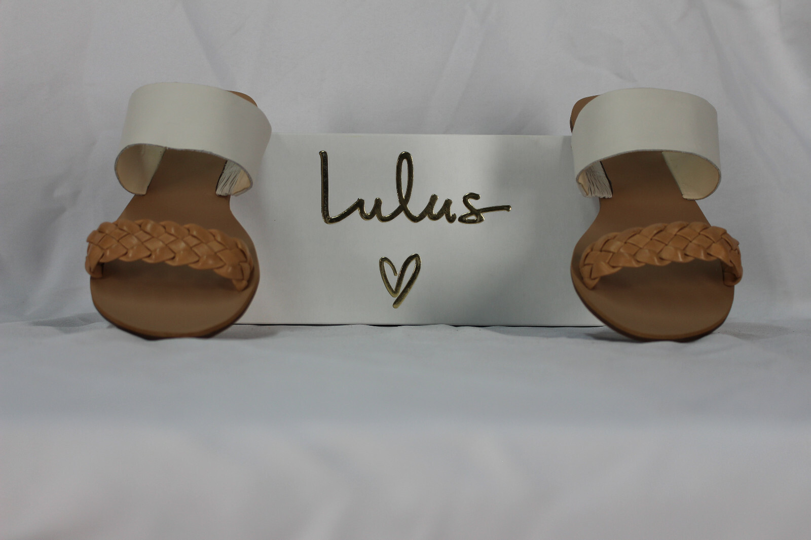 Lulus Leather Slide Sandals – White & Tan Nappa – Caylee 85298 Lulu’s Brazil