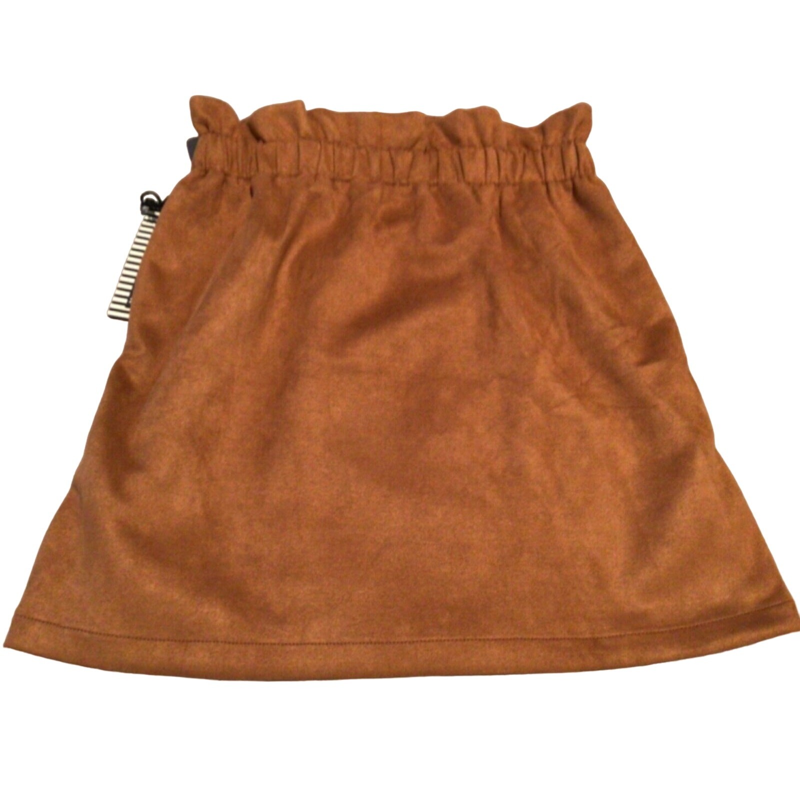 NWT Haute Monde Brown Suede Skirt Button Front Ruffle Waist Women’s Size Medium