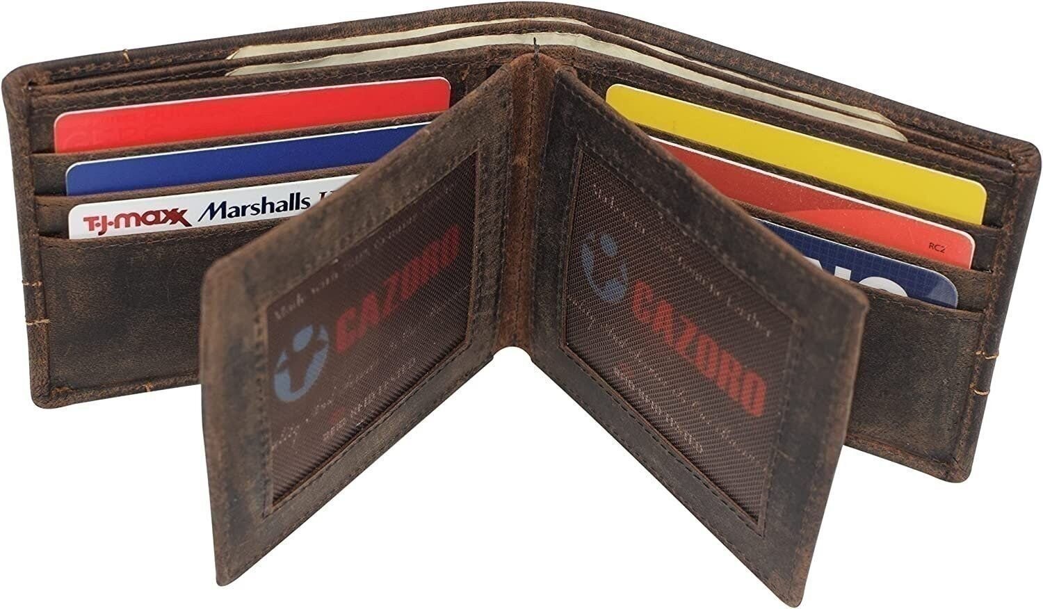 CAZORO Wallets For Men RFID Blocking Vintage Leather Large Bifold Double ID…