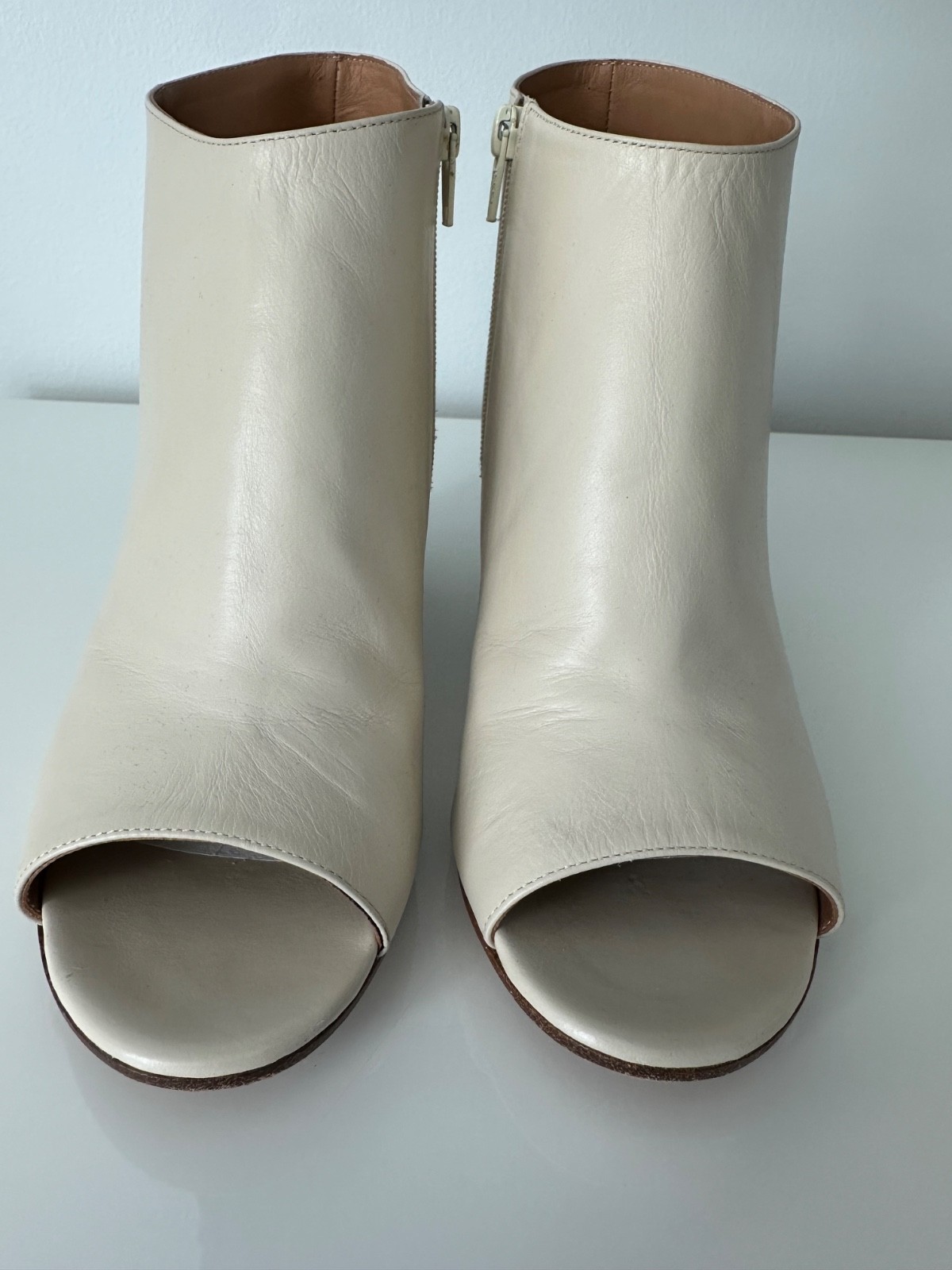 MAISON MARGIELA 37.5 Ivory Leather Open Toe Booties Ankle Boots