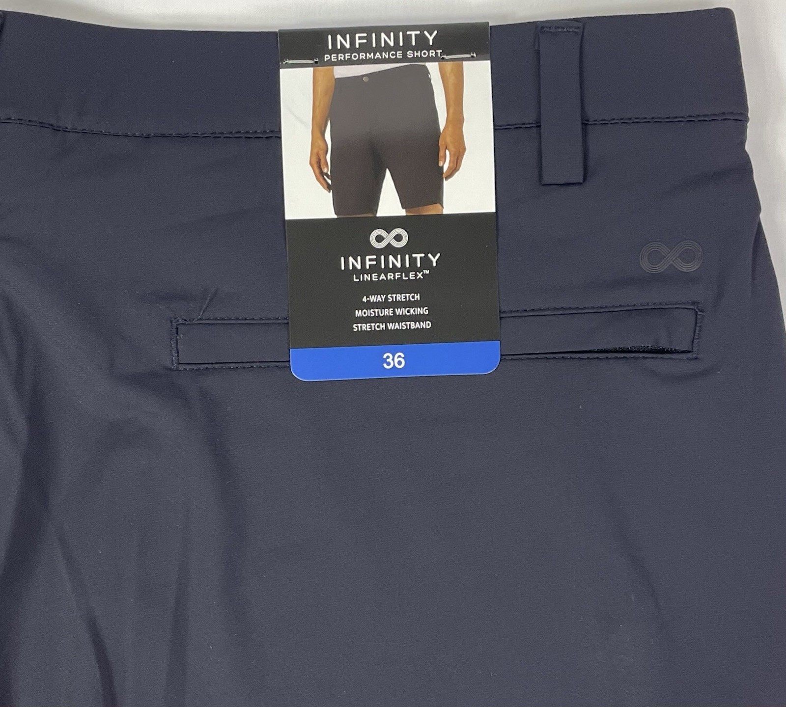 Infinity Men’s 36 LINEARFLEX NAVY PERFORMANCE Stretch Short **fit 37×8.5** NWT