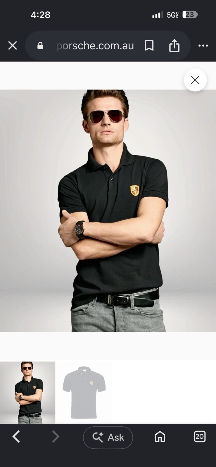NWT Porsche Design 100% Cotton Men’s Black Polo Shirt With Gold Crest Emblem