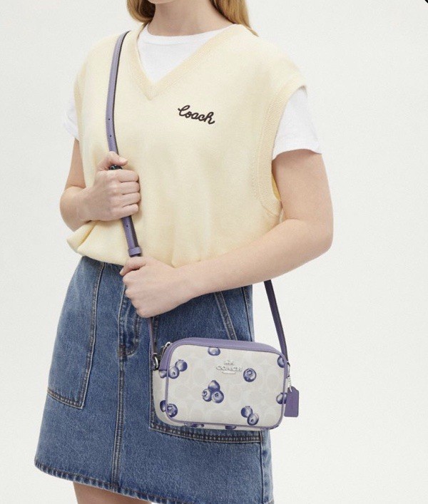 NWT ❤️ Coach Mini Jamie Camera Bag In Signature With Blueberry Print CR176