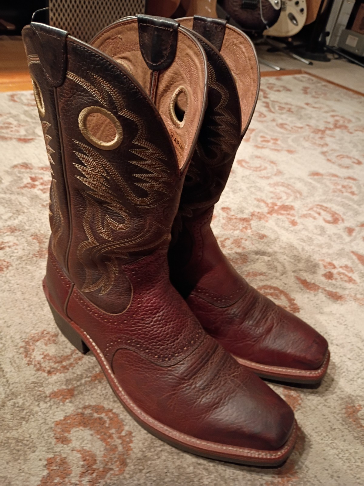 ARIAT ROUGHSTOCK BROWN BULLHIDE LEATHER SQUARE TOE COWBOY BOOTS #34824 MEN’S 13D