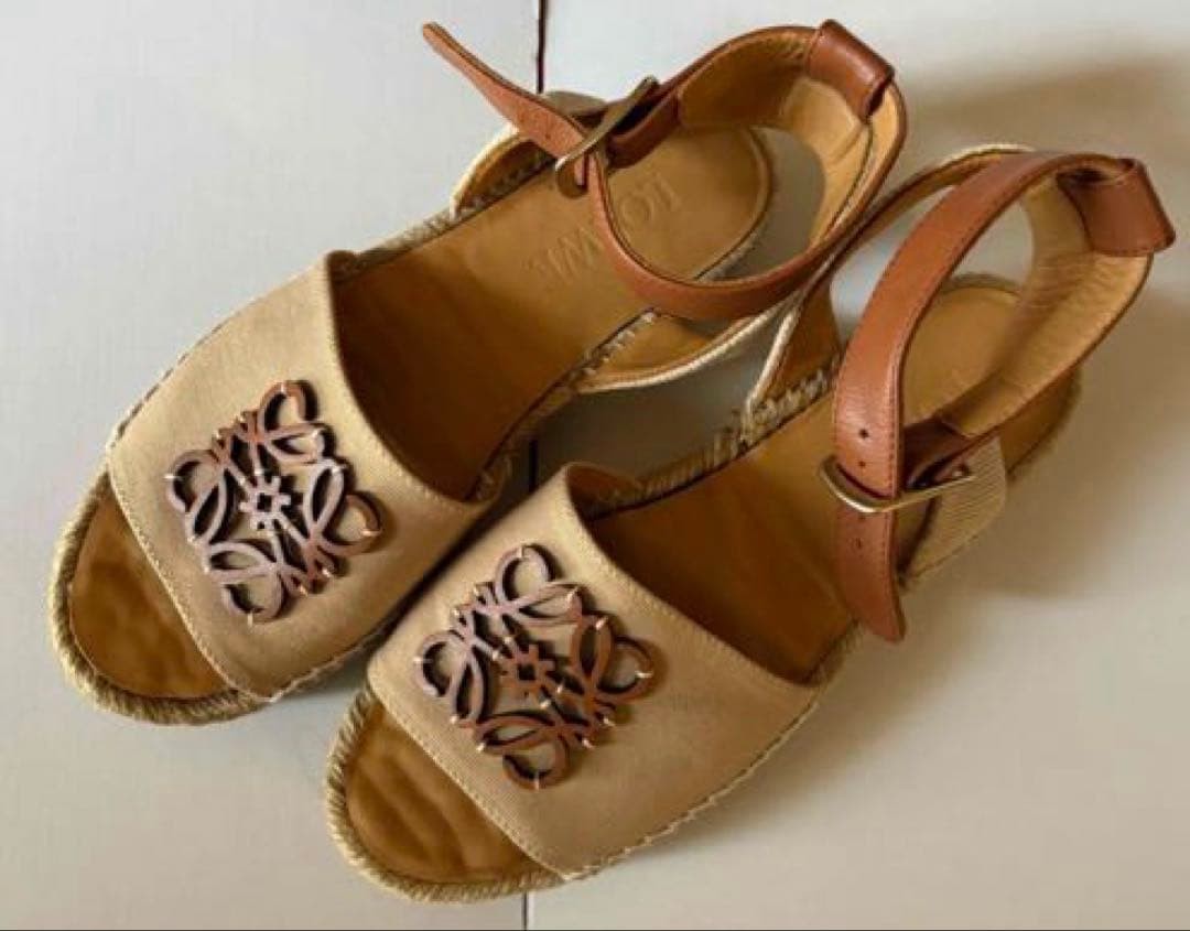 LOEWE [Espadrille Sandals] Anagram Beige Brown Women’s Size 37