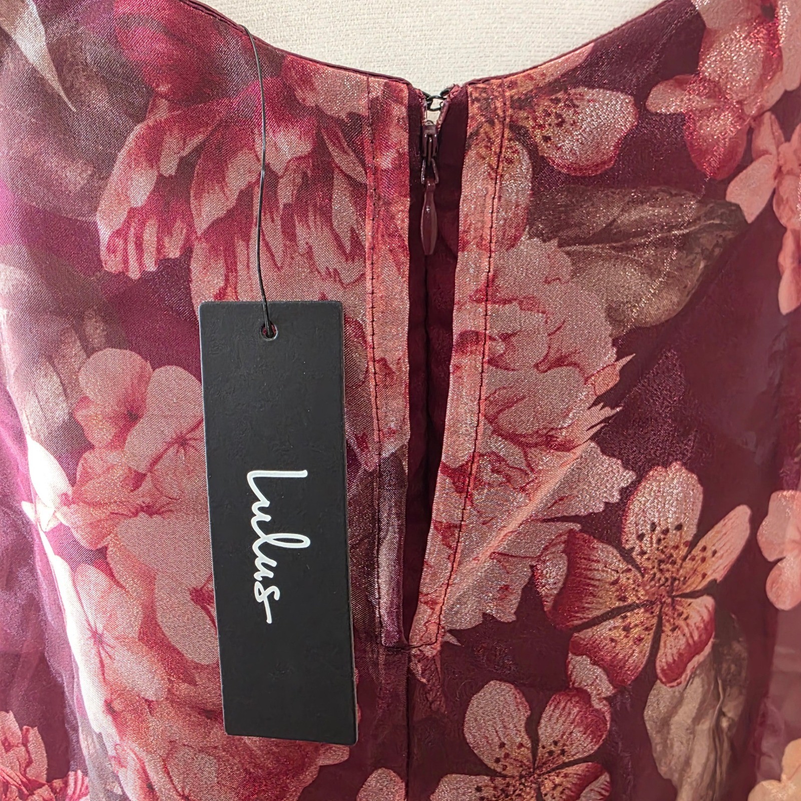 Lulus Mini Dress NWT Burgundy Wine Red Floral Rose Organza Babydoll Medium