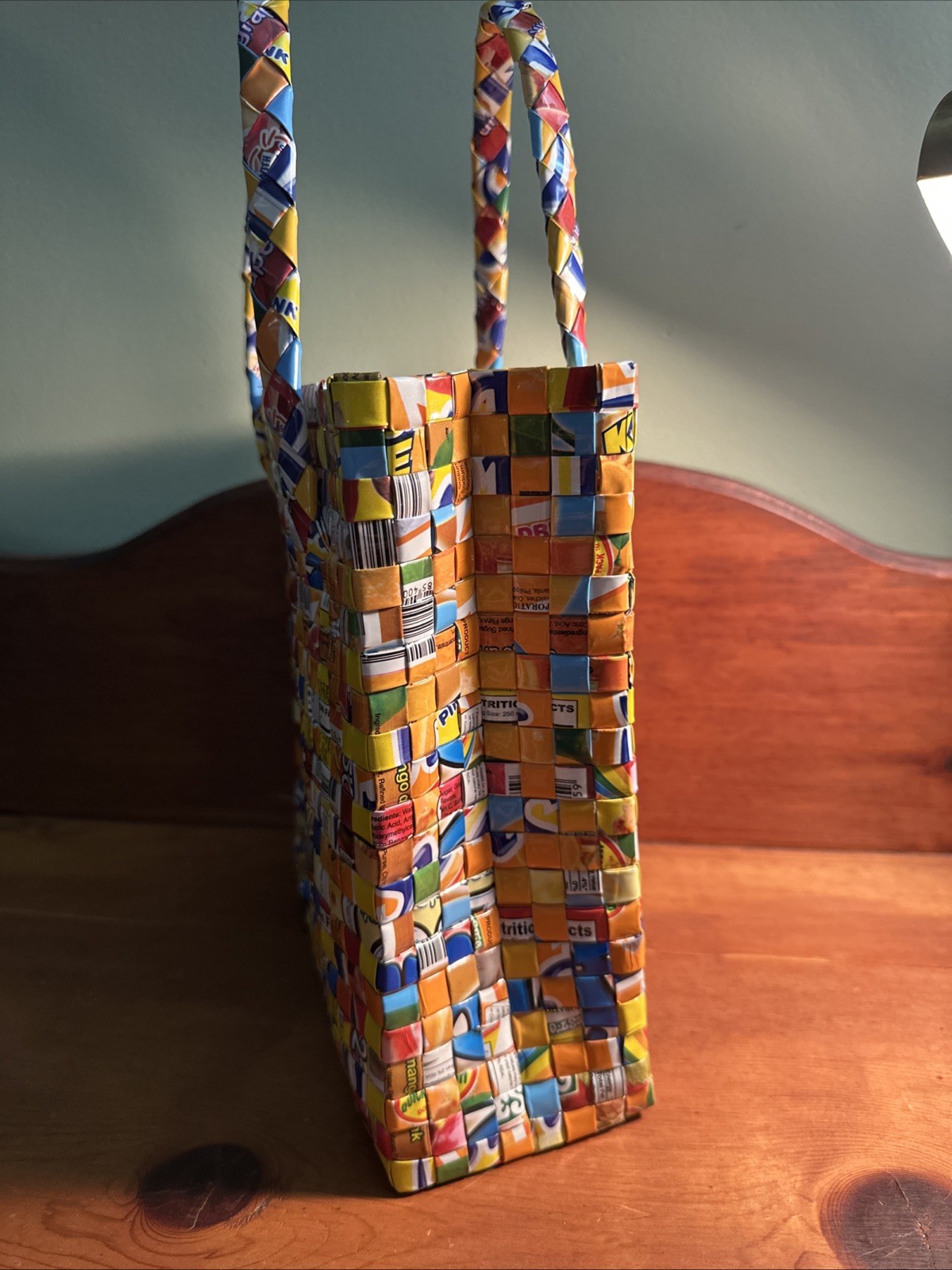 Drink /Candy Wrapper Purse Tote Multi Color Made of Recycled Wrappers