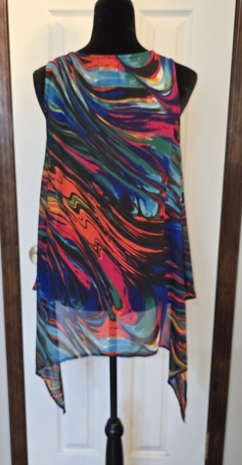 ​Cocomo Tunic Top Womens Medium M Multi Color Abstract Marble Chiffon Sharkbite
