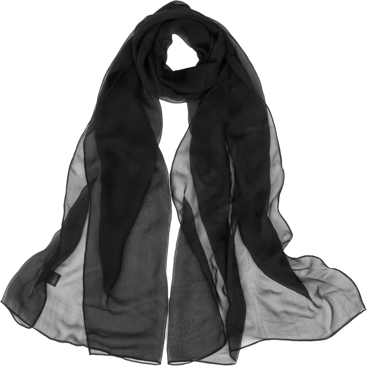 Women-Lightweight-Scarf Solid Color Silk Scarf Long Chiffon One Size Black