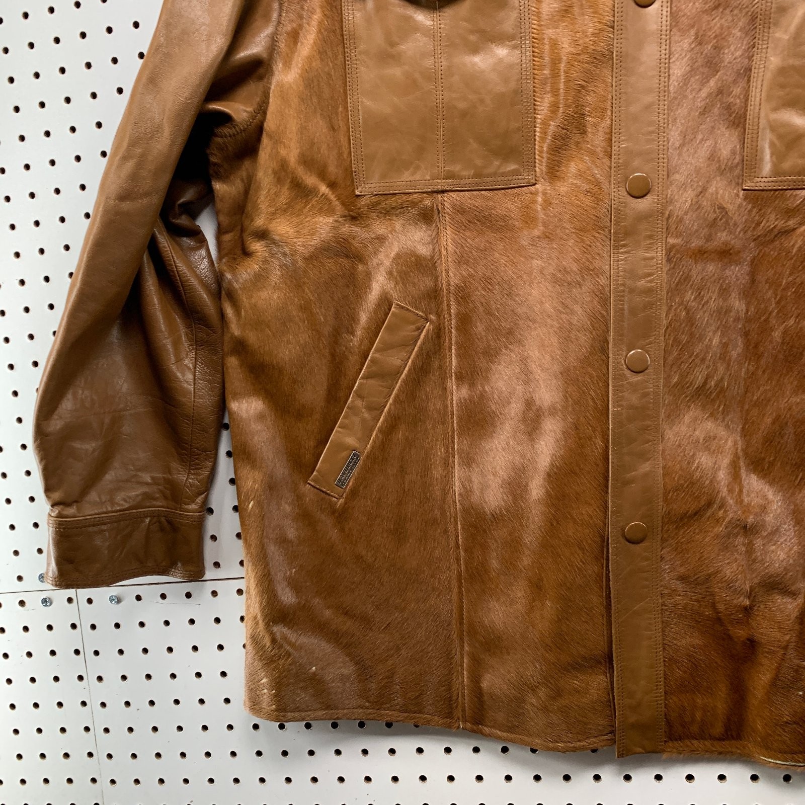 Vintage Davoucci Leather Jacket Men 6XL Brown Hair On Hide 80s 90s Rodeo Western