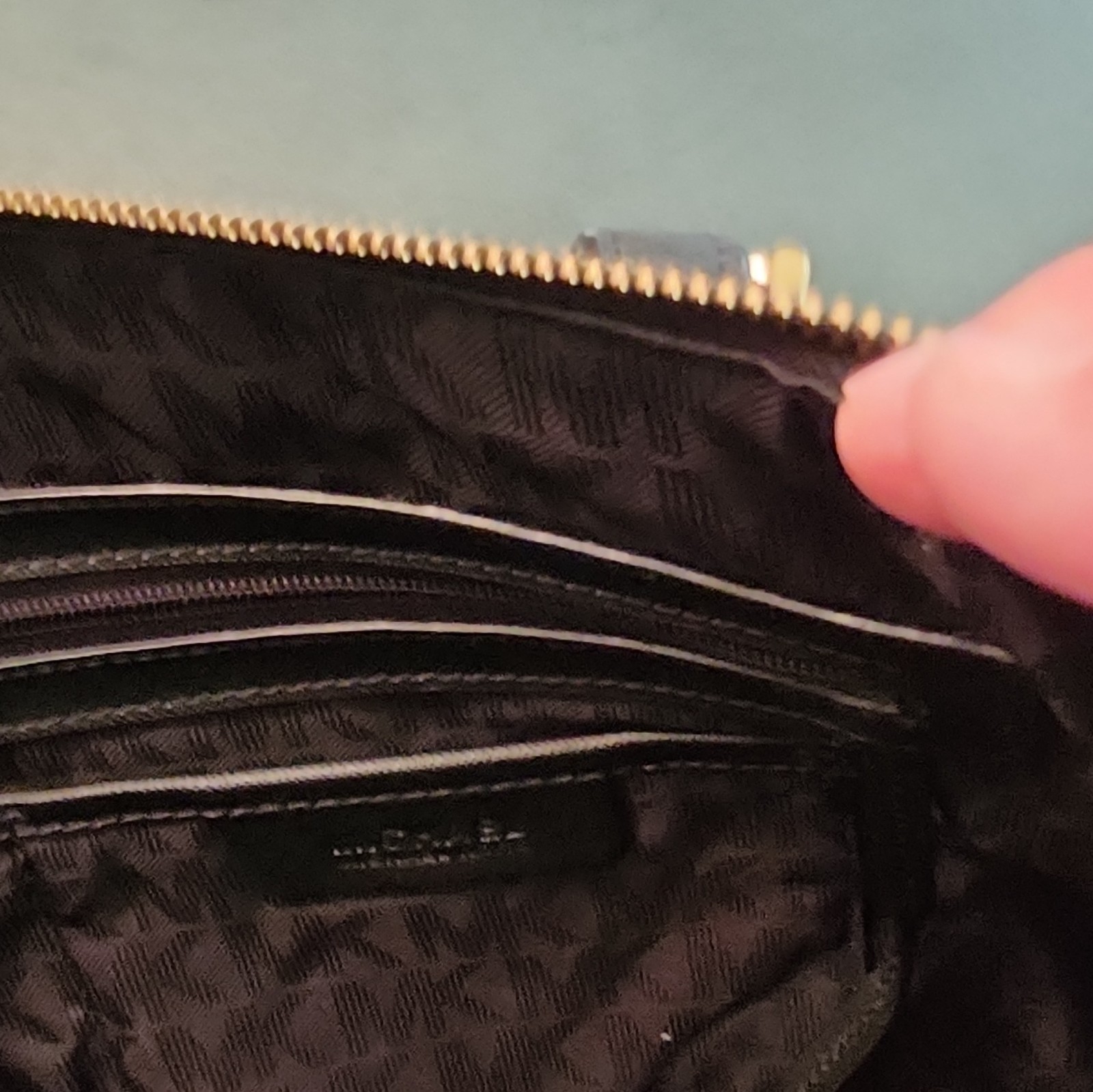 Michael Kors Women’s Black Tote Zip Top Gold Hardware MK Charm, Lined Pockets