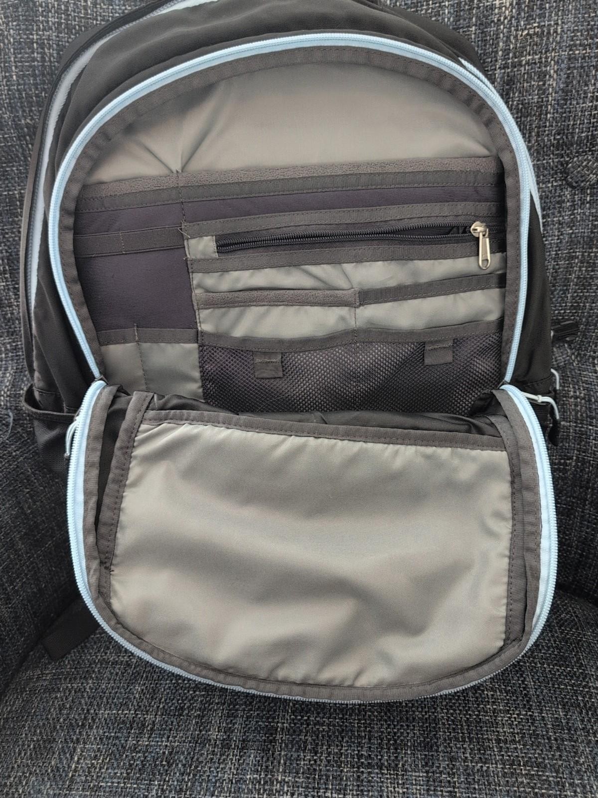The North Face Recon Backpack Hiking Camping Storage Laptop Black W/ Blue Trim