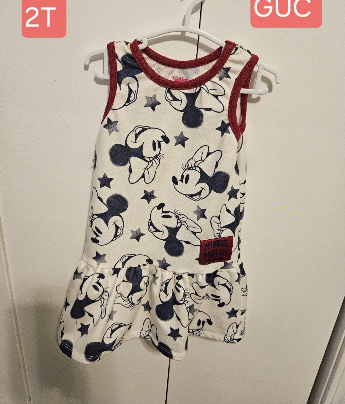 Disney Minnie Mouse Girls 2T White Knit Cotton Sleeveless Stars Ruffle Romper