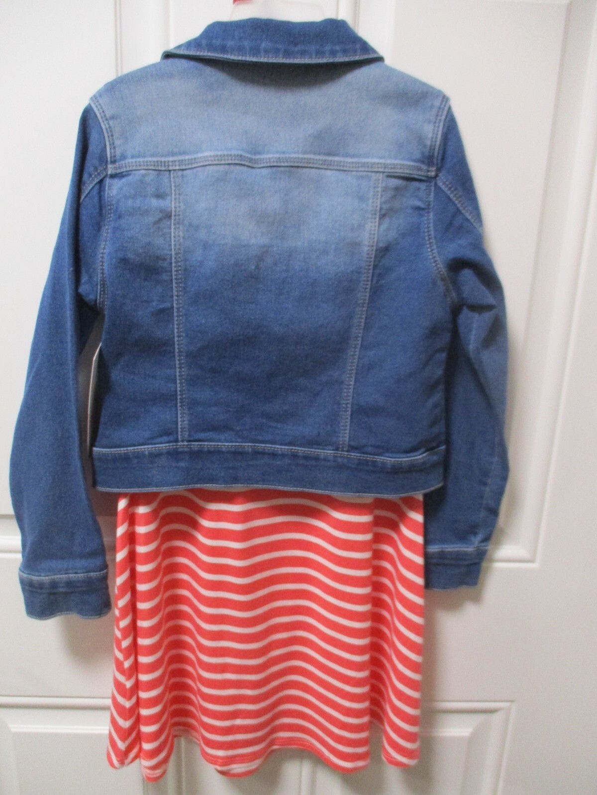 Member’s Mark Girls Coral Stripe Denim Jacket Dress Set 4/5 6/6x 7/8 10/12 14/16
