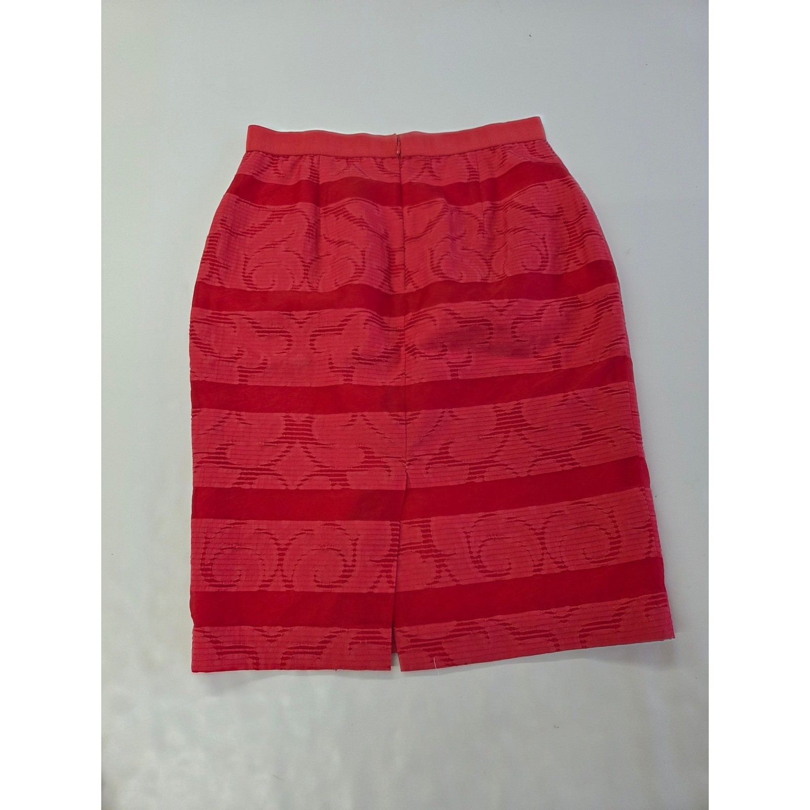 Ann Taylor Pencil Skirt Womens 2 Red Tonal Jacquard Striped Cotton Blend Lined