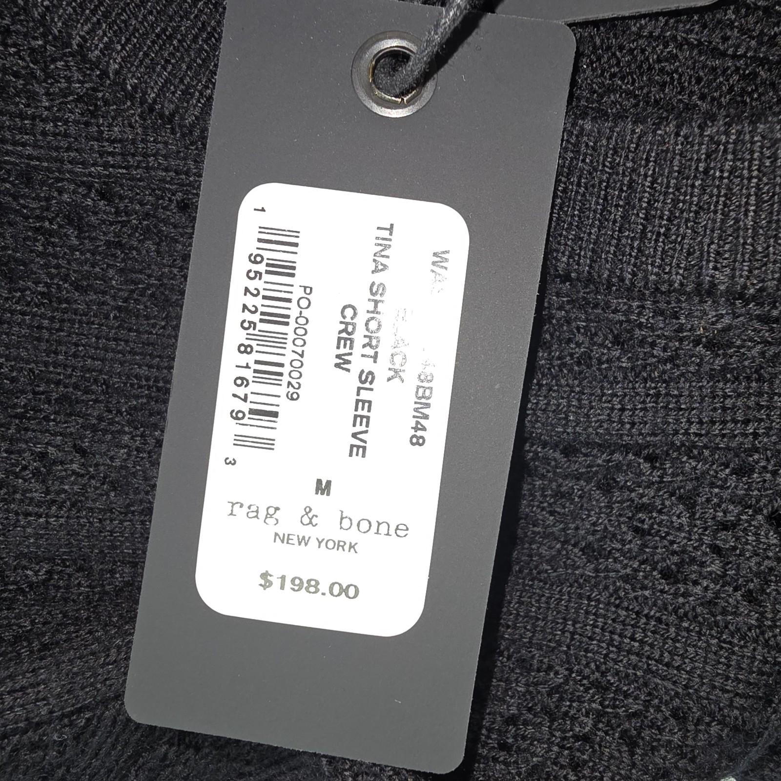 Rag & Bone Tina Short Sleeve Merino Wool Top Tee Size M Black Pointelle Knit NWT
