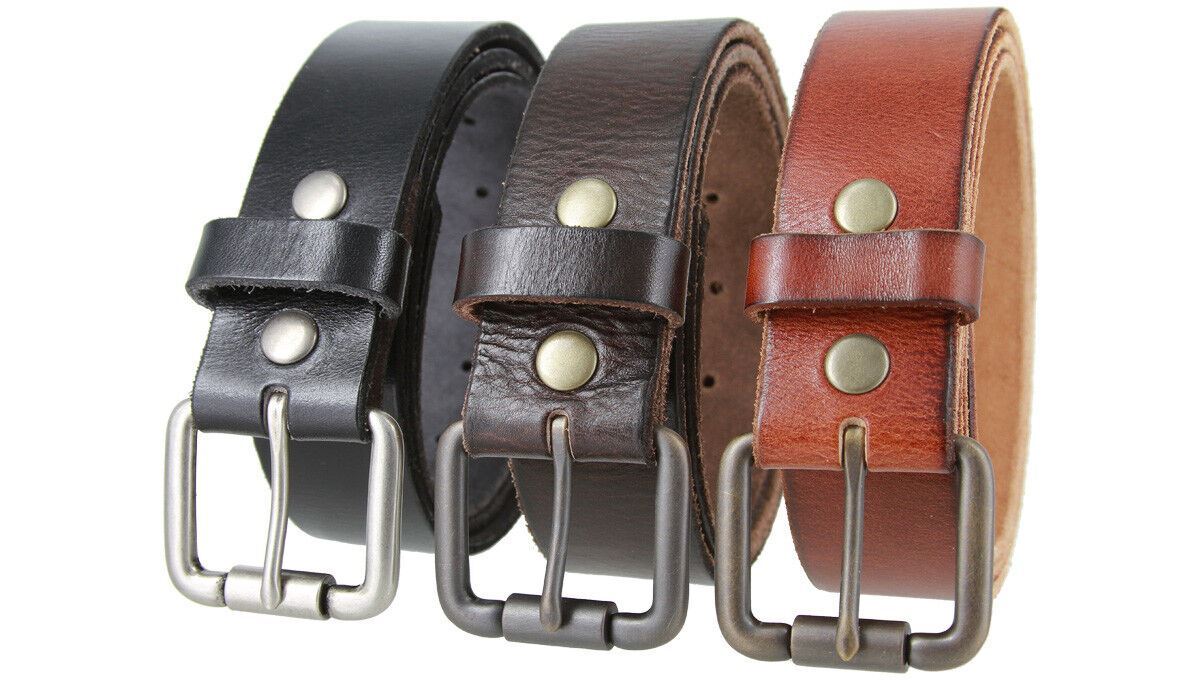 One Piece Genuine Full Grain Leather Casual Jean Belt 1-1/2″ (38mm) Wide