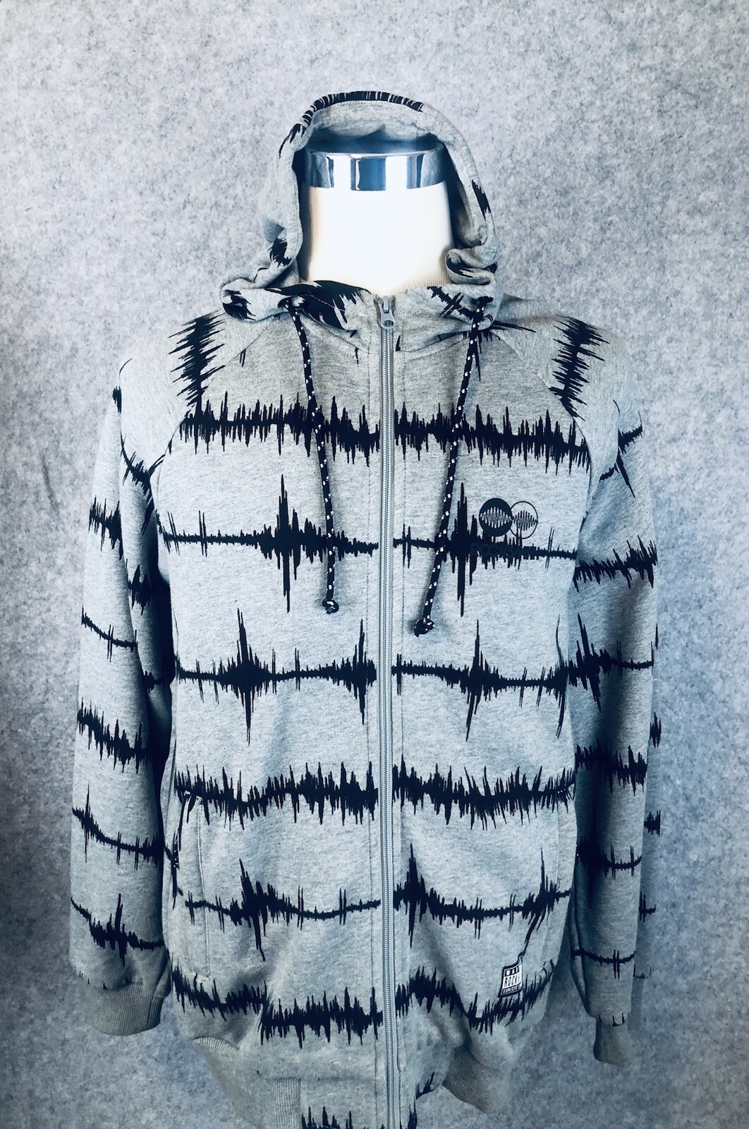 ROCKSMITH Hoodie Size L All Over Sound wave Print 90s Grunge Music Hip Hop
